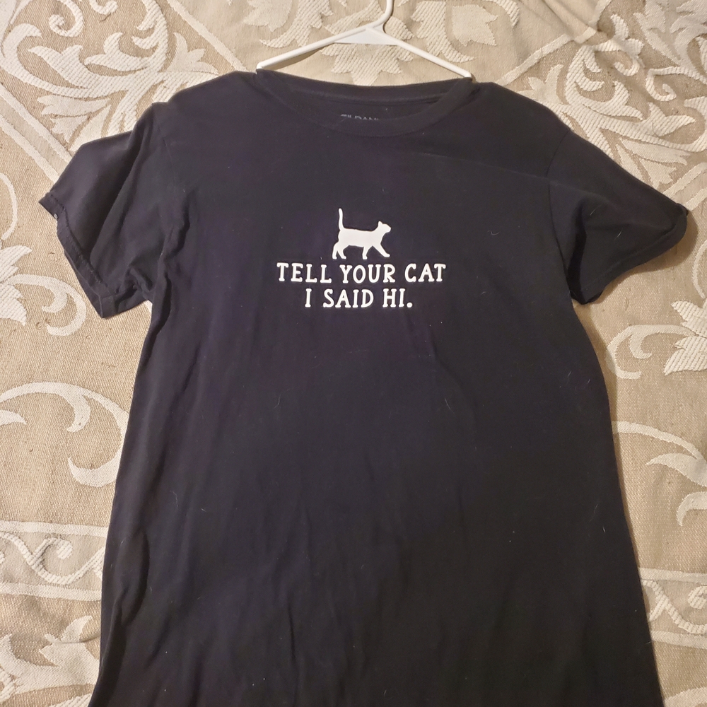 Gildan Black Tee with White Cat Graphic